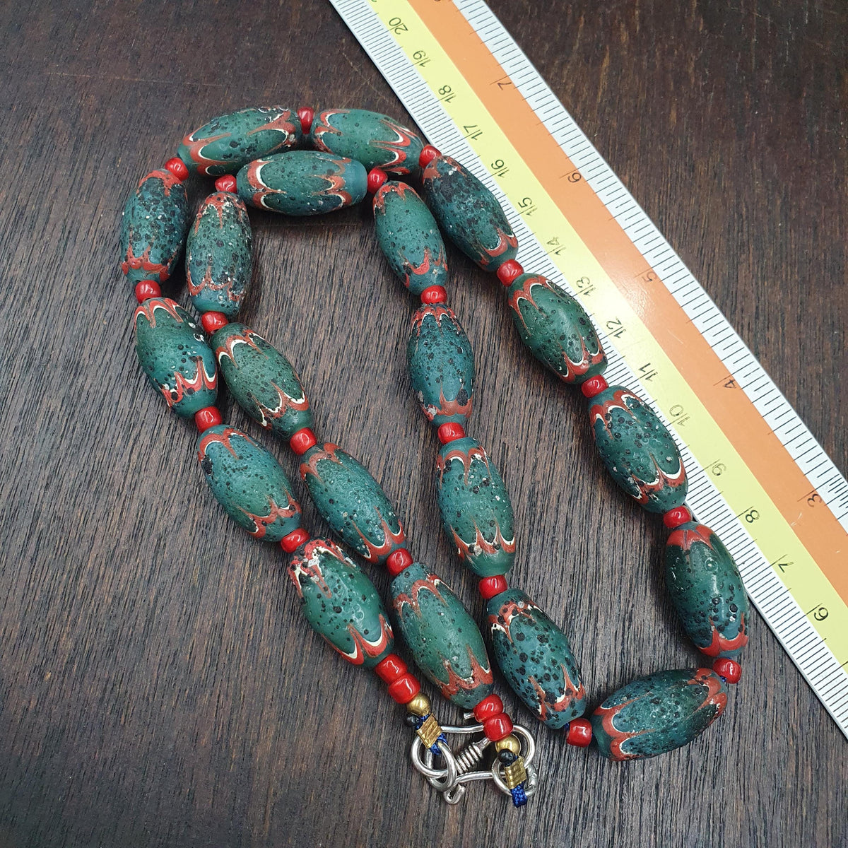 Venetian Style Green Red Beaded Necklace 12mm Artisan Statement Jewelry beads necklace gift