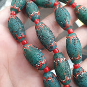 Venetian Style Green Red Beaded Necklace 12mm Artisan Statement Jewelry beads necklace gift