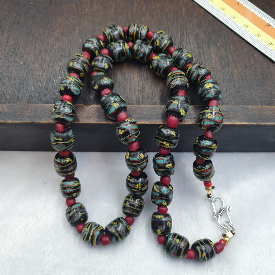 Venetian Style Beaded Necklace with Czech Red Whiteheart Beads 12mm Artisan Statement Jewelry beads necklace gift