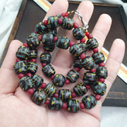 Venetian Style Beaded Necklace with Czech Red Whiteheart Beads 12mm Artisan Statement Jewelry beads necklace gift
