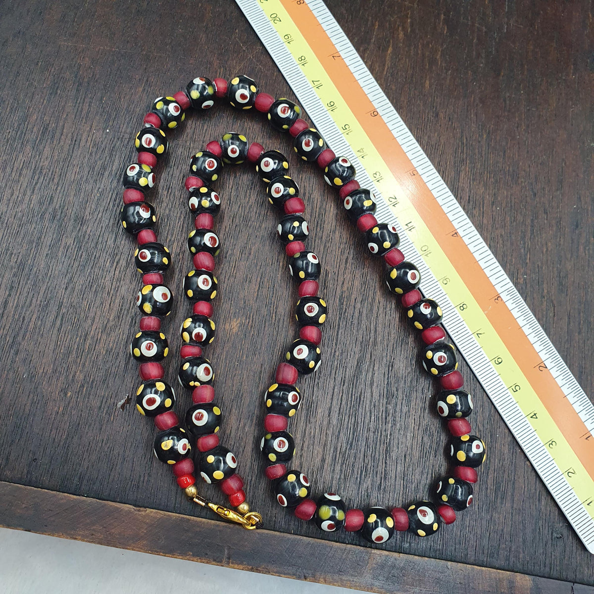Venetian Style Black Eye Bead Necklace with Czech Red Whiteheart Glass Beads 10mm Artisan Statement Jewelry beads necklace gift