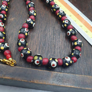 Venetian Style Black Eye Bead Necklace with Czech Red Whiteheart Glass Beads 10mm Artisan Statement Jewelry beads necklace gift