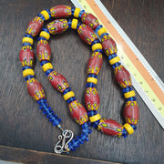 Venetian Style Chevron Glass Beads With Yellow and Blue Spaces Beads Necklace