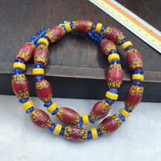 Venetian Style Chevron Glass Beads With Yellow and Blue Spaces Beads Necklace