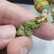Venetian Style Chevron Glass Beads With Yellow green Spacer Beads Necklace