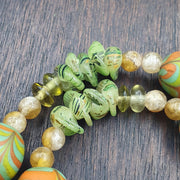 Venetian Style Chevron Glass Beads With Yellow green Spacer Beads Necklace