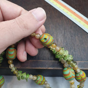 Venetian Style Chevron Glass Beads With Yellow green Spacer Beads Necklace