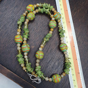 Venetian Style Chevron Glass Beads With Yellow green Spacer Beads Necklace