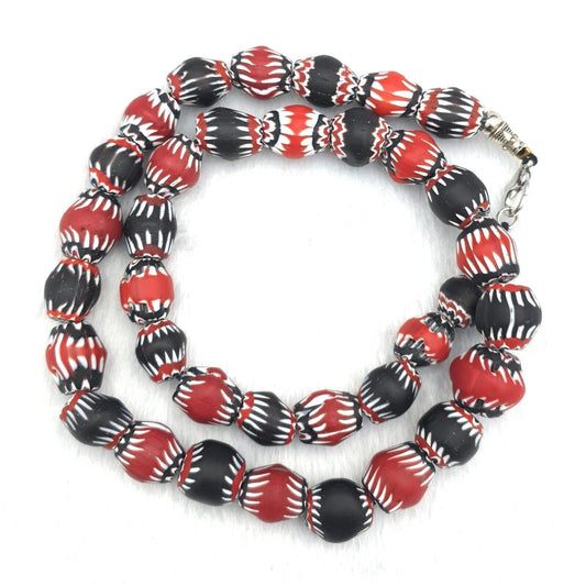 Stunning Vintage Venetian Trade Old African Blue Glass Chevron Beads Necklace