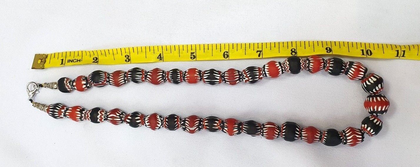 Stunning Vintage Venetian Trade Old African Blue Glass Chevron Beads Necklace
