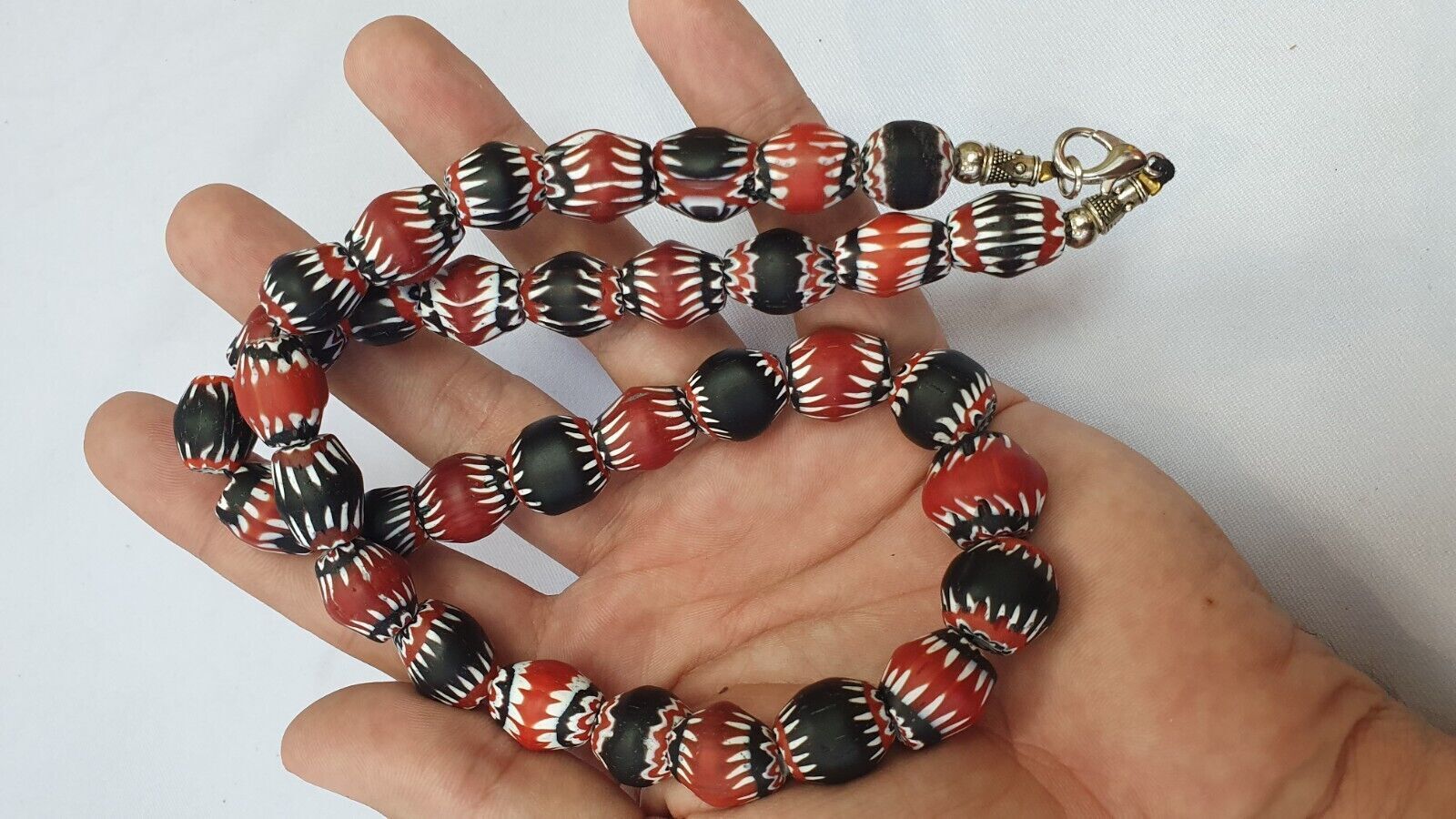 Stunning Vintage Venetian Trade Old African Blue Glass Chevron Beads Necklace