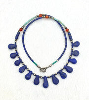 East Oasis Lapis Lazuli and Turquoise Afghani Bead Necklace, 18 Inch Ancient Style