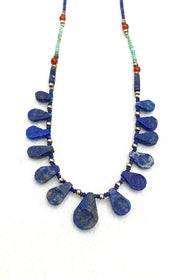 East Oasis Lapis Lazuli and Turquoise Afghani Bead Necklace, 18 Inch Ancient Style