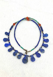 East Oasis Lapis Lazuli and Turquoise Afghani Bead Necklace, 18 Inch Ancient Style