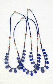 East Oasis Lapis Lazuli and Turquoise Afghani Bead Necklace, 18 Inch Ancient Style