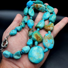 VINTAGE KINGMAN & SLEEPING BEAUTY TURQUOISE  BEADS Necklace 28.5" Strand