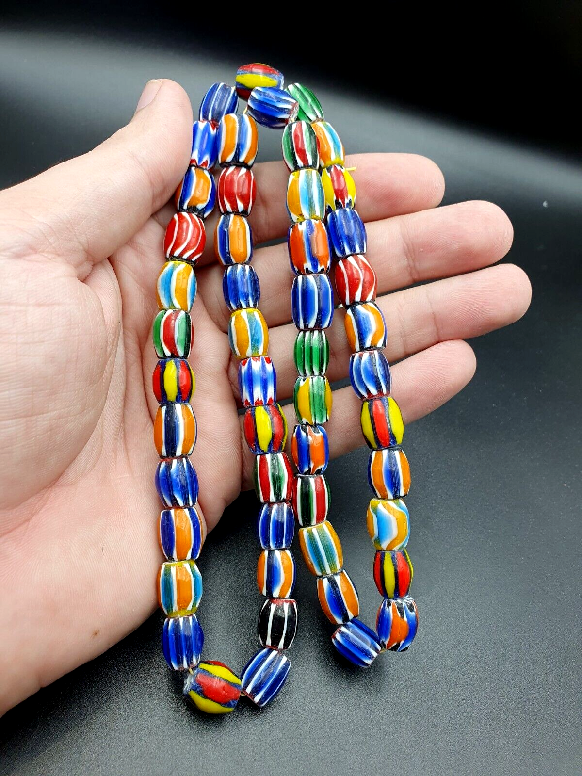 Stunning Chevrons Venetian Trade Beads Africa Authentic Antiques Full Strand