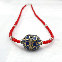 Beautiful Venetian White Heart Trade Beads Afghan vintage brass Bead Necklace
