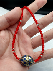 Beautiful Venetian White Heart Trade Beads Afghan vintage brass Bead Necklace
