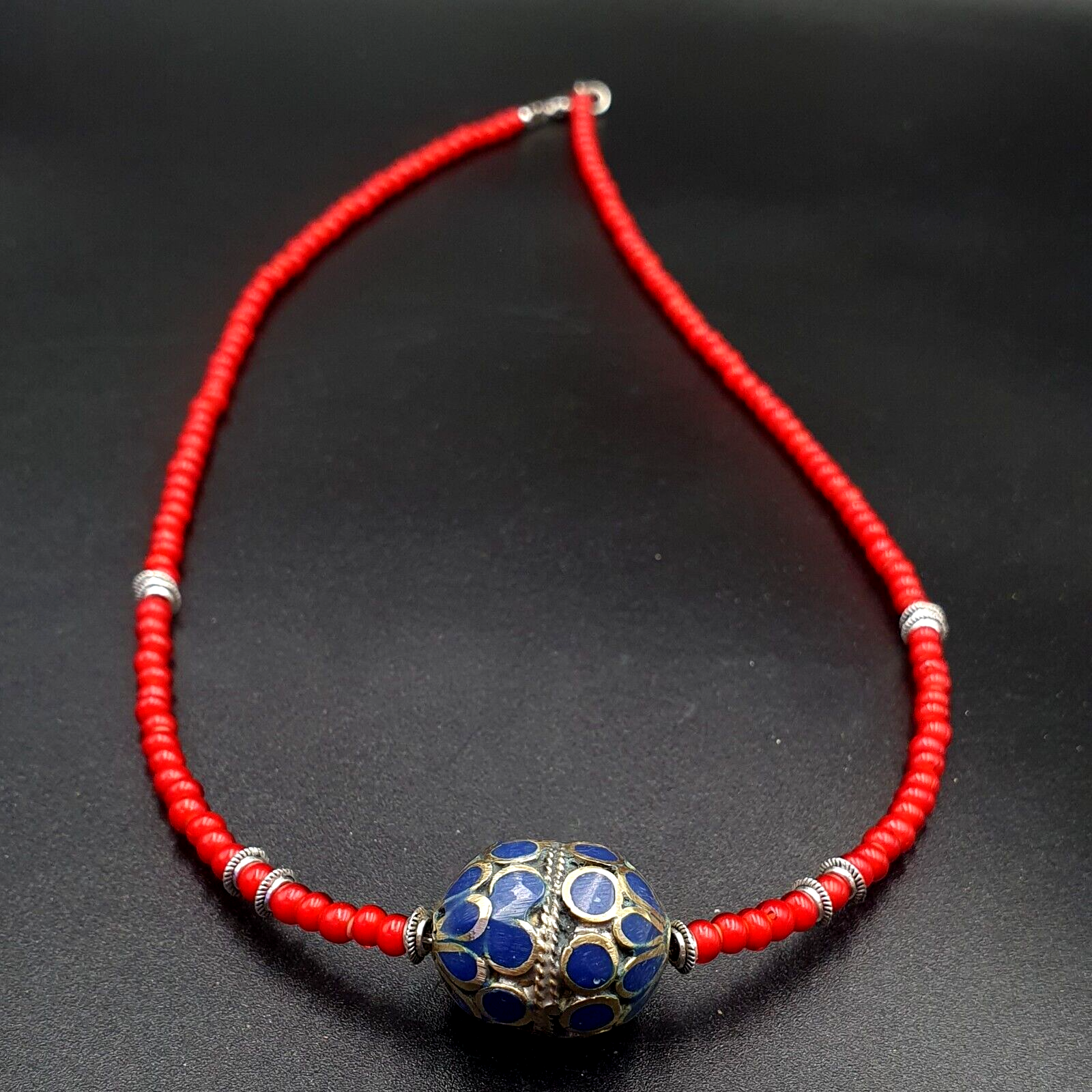 Beautiful Venetian White Heart Trade Beads Afghan vintage brass Bead Necklace