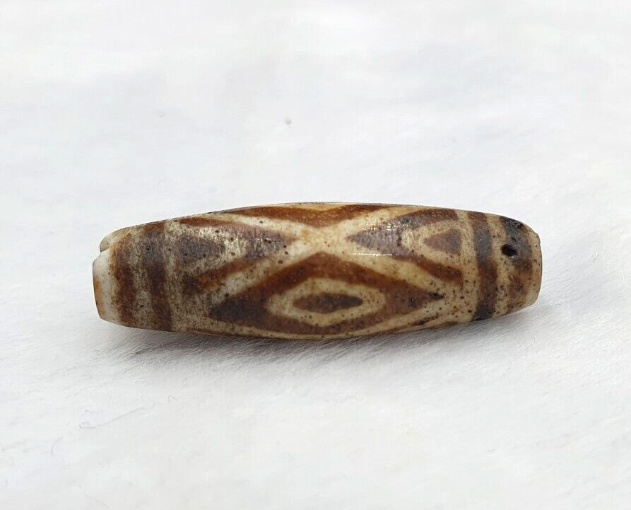 South Asian Burmese Antiques Trade Pumtek petrified Wood Beads Late 19 C. 31mm