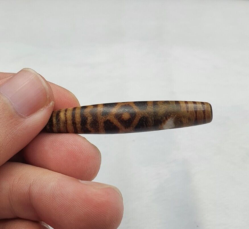 South Asian Burmese Antiques Trade Pumtek petrified Wood Beads Late 19 C. 52mm