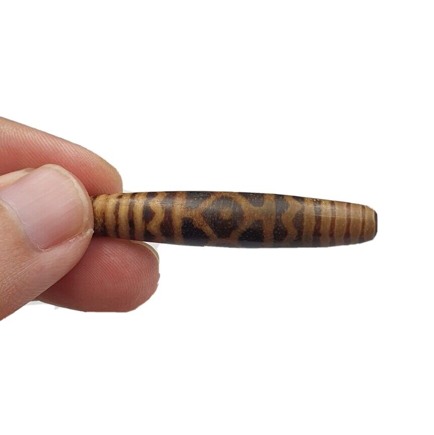 South Asian Burmese Antiques Trade Pumtek petrified Wood Beads Late 19 C. 52mm