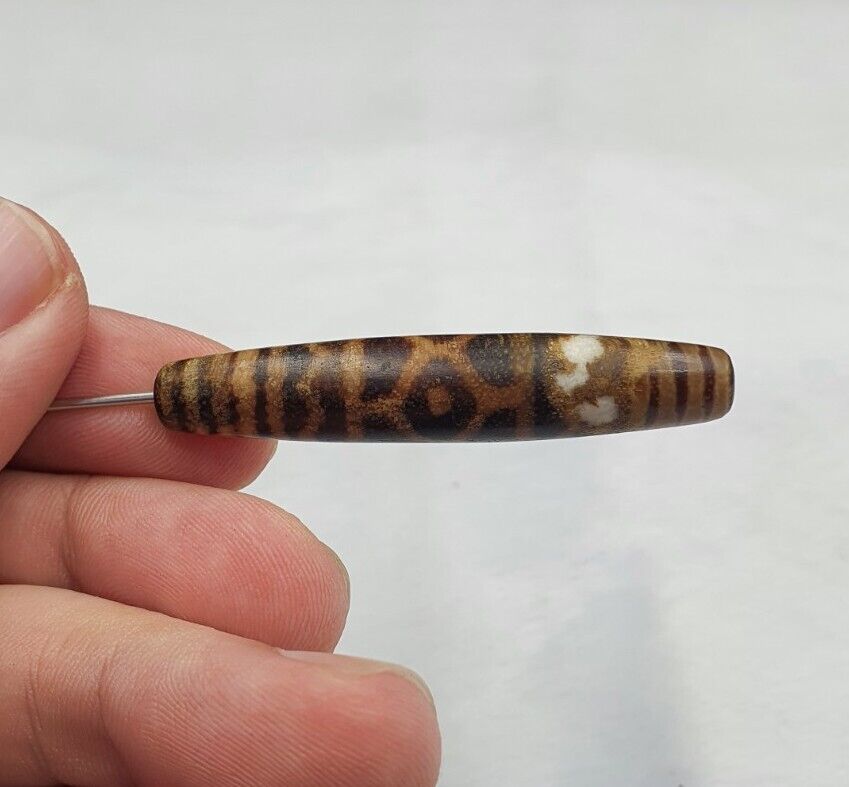 South Asian Burmese Antiques Trade Pumtek petrified Wood Beads Late 19 C. 52mm