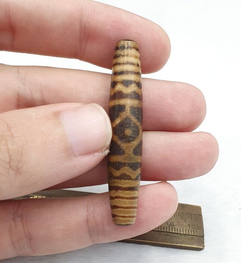 South Asian Burmese Antiques Trade Pumtek petrified Wood Beads Late 19 C. 52mm