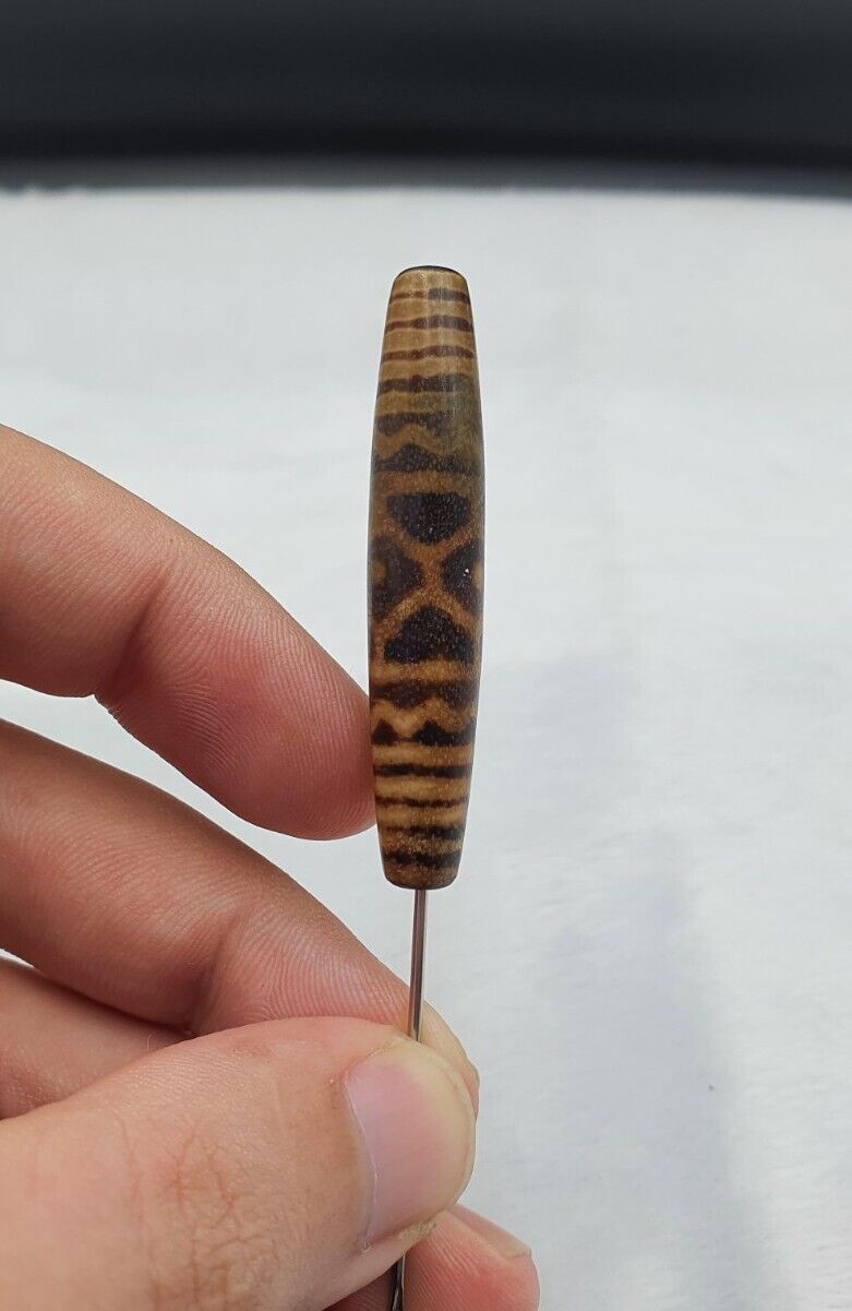 South Asian Burmese Antiques Trade Pumtek petrified Wood Beads Late 19 C. 52mm