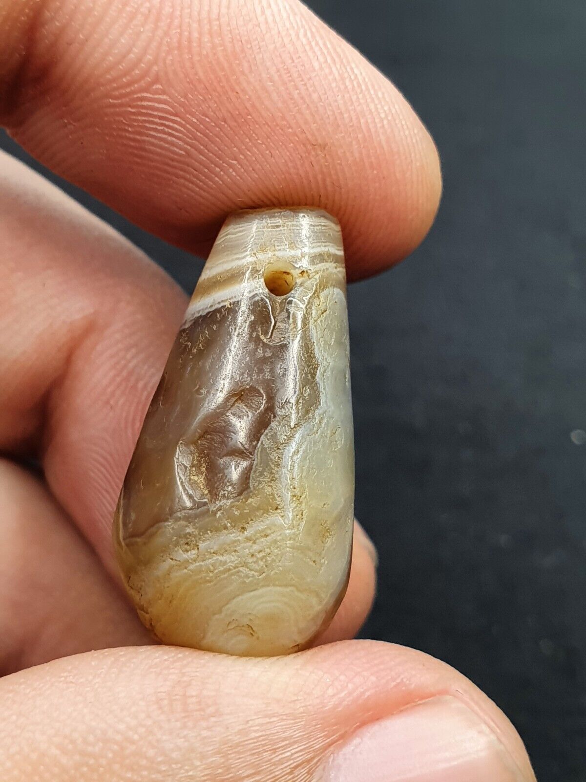 Antique Ancient Banded Agate Pendent Bead Near Eastern sasanian