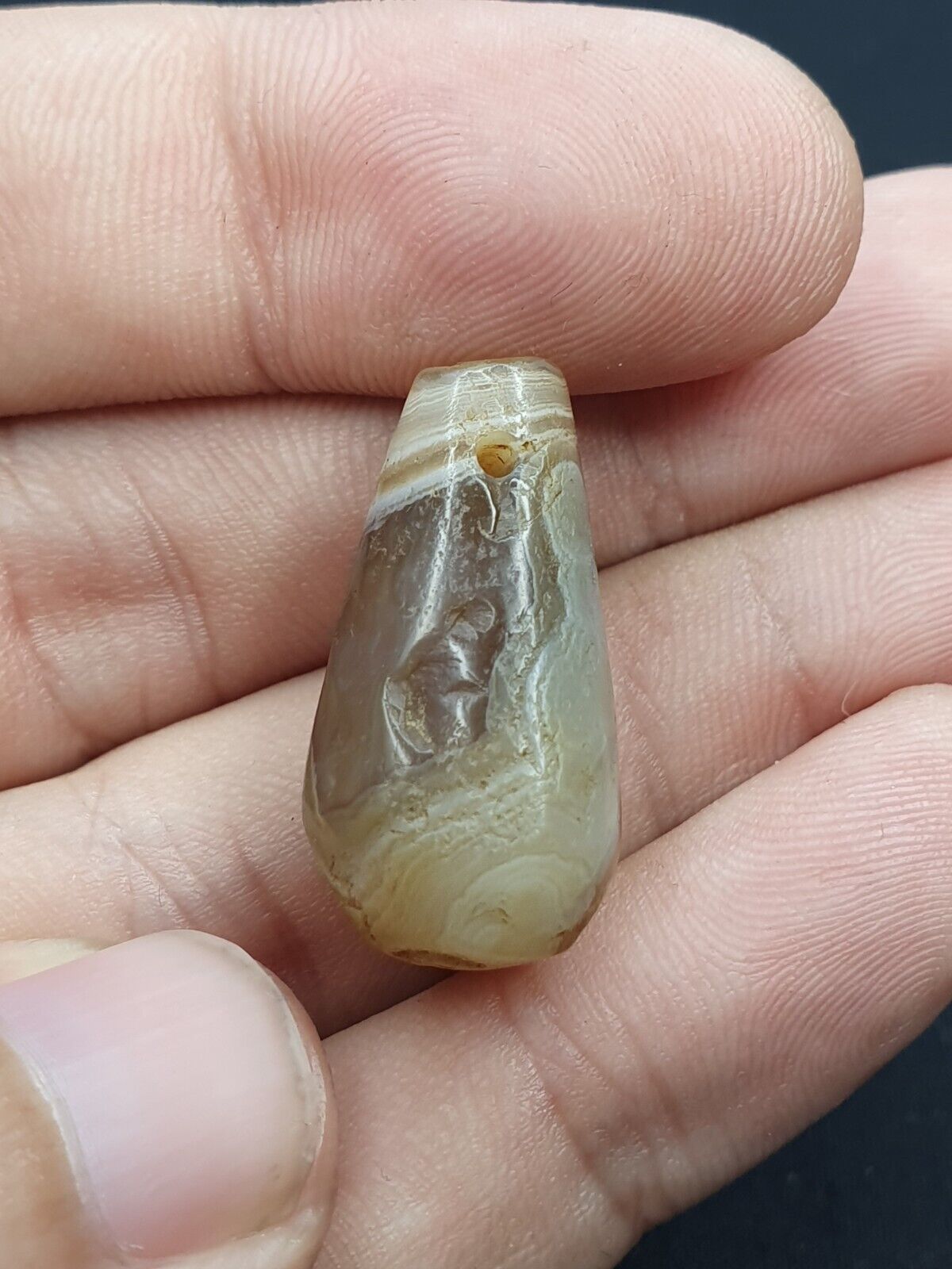 Antique Ancient Banded Agate Pendent Bead Near Eastern sasanian