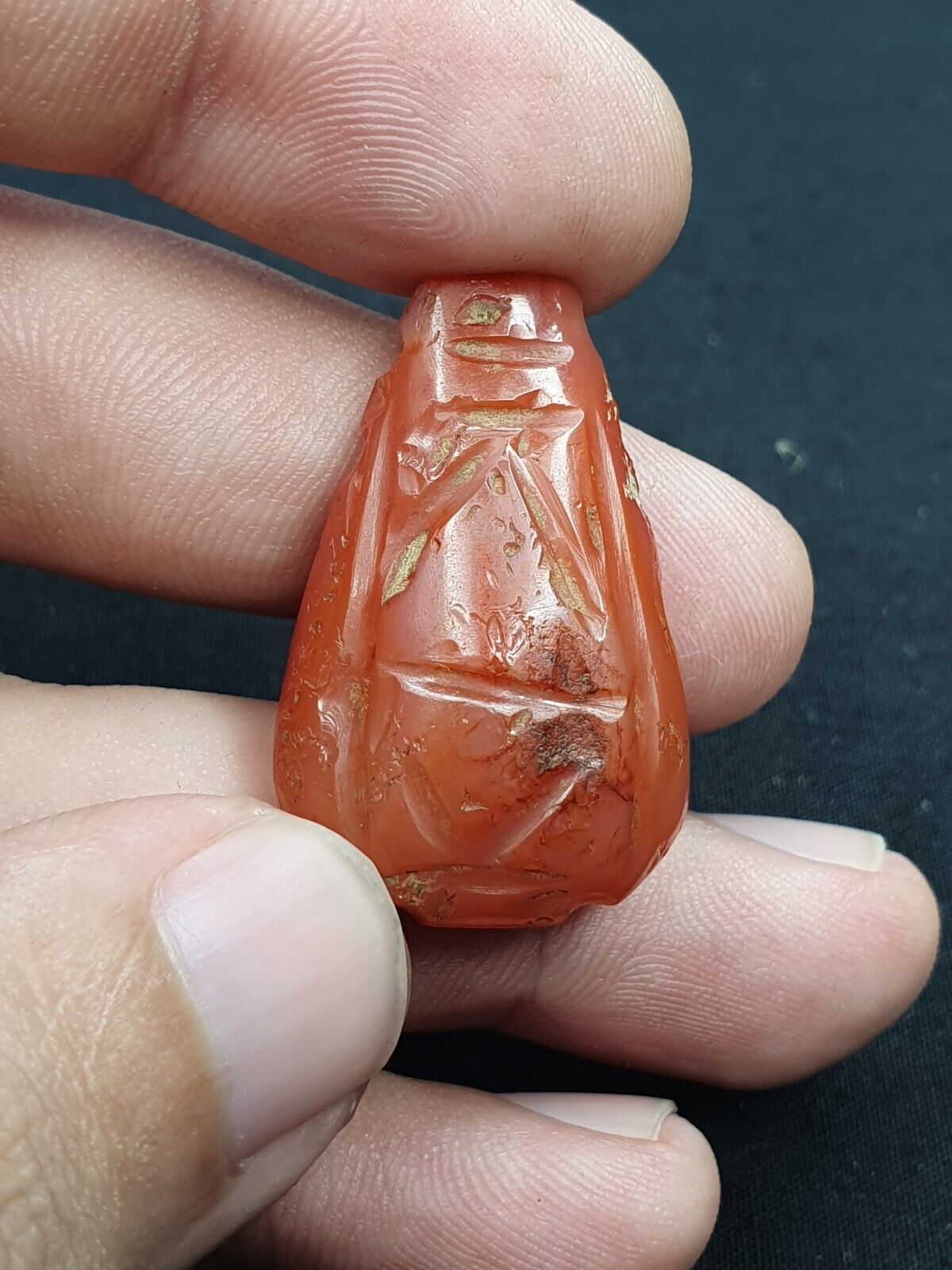 Antique Ancient Engraved carnelian Agate Bead Near Eastern sasanian