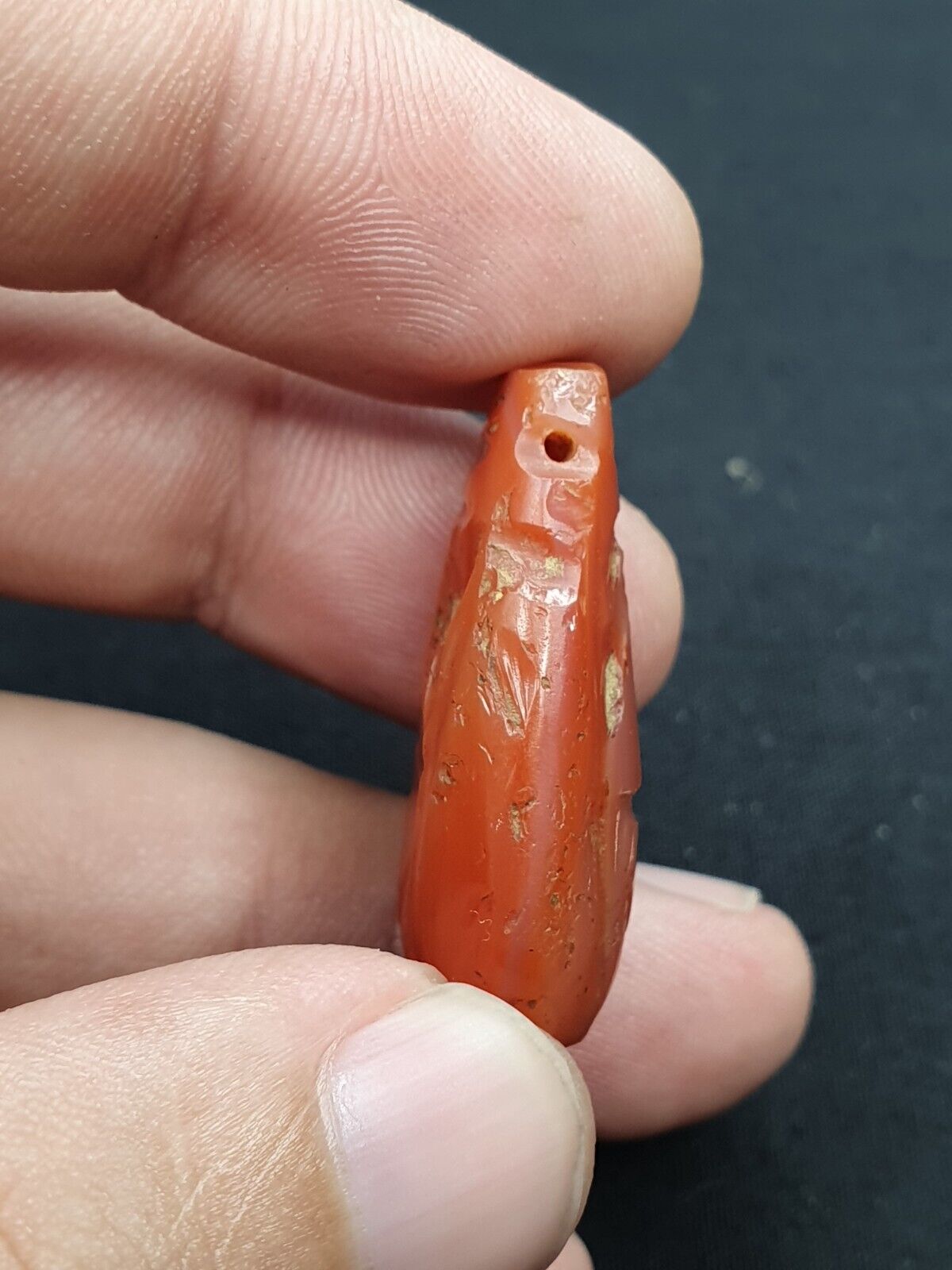 Antique Ancient Engraved carnelian Agate Bead Near Eastern sasanian