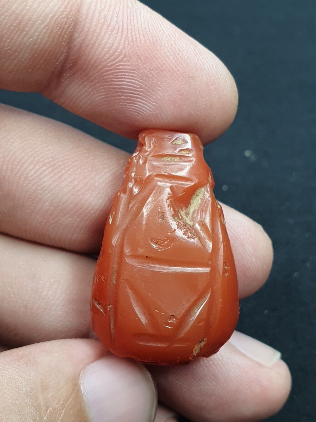 Antique Ancient Engraved carnelian Agate Bead Near Eastern sasanian