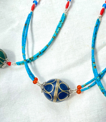 Turquoise and coral Beads With Afghan vintage Big Bead Necklace