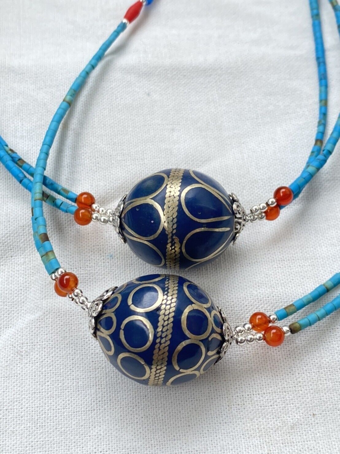 Turquoise and coral Beads With Afghan vintage Big Bead Necklace