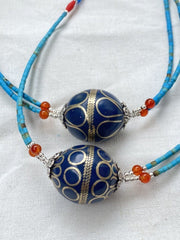 Turquoise and coral Beads With Afghan vintage Big Bead Necklace