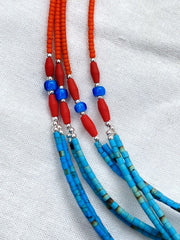 Turquoise and coral Beads With Afghan vintage Big Bead Necklace