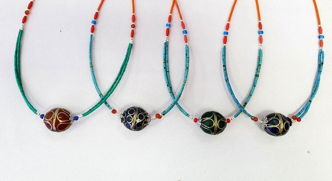 Turquoise and coral Beads With Afghan vintage Big Bead Necklace