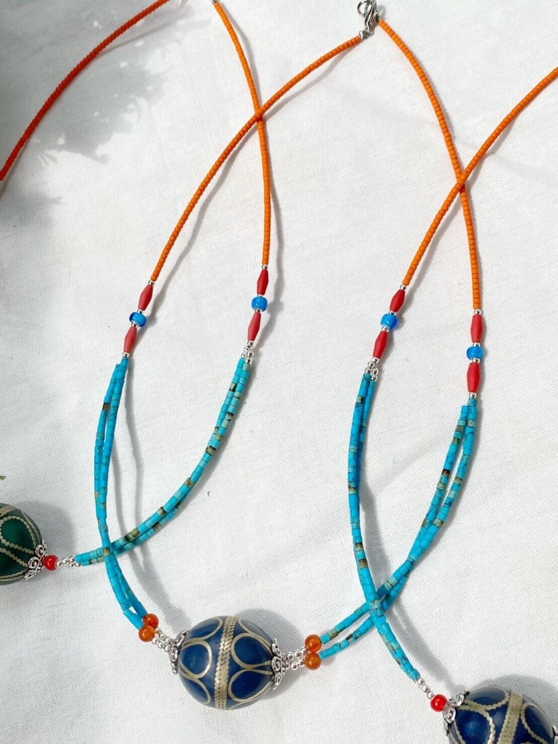 Turquoise and coral Beads With Afghan vintage Big Bead Necklace