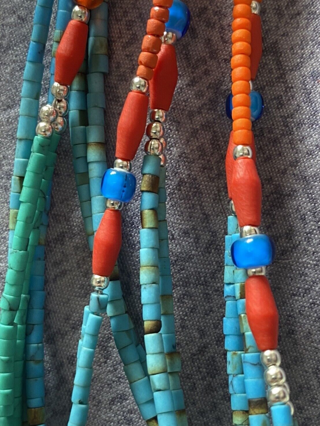 Turquoise and coral Beads With Afghan vintage Big Bead Necklace