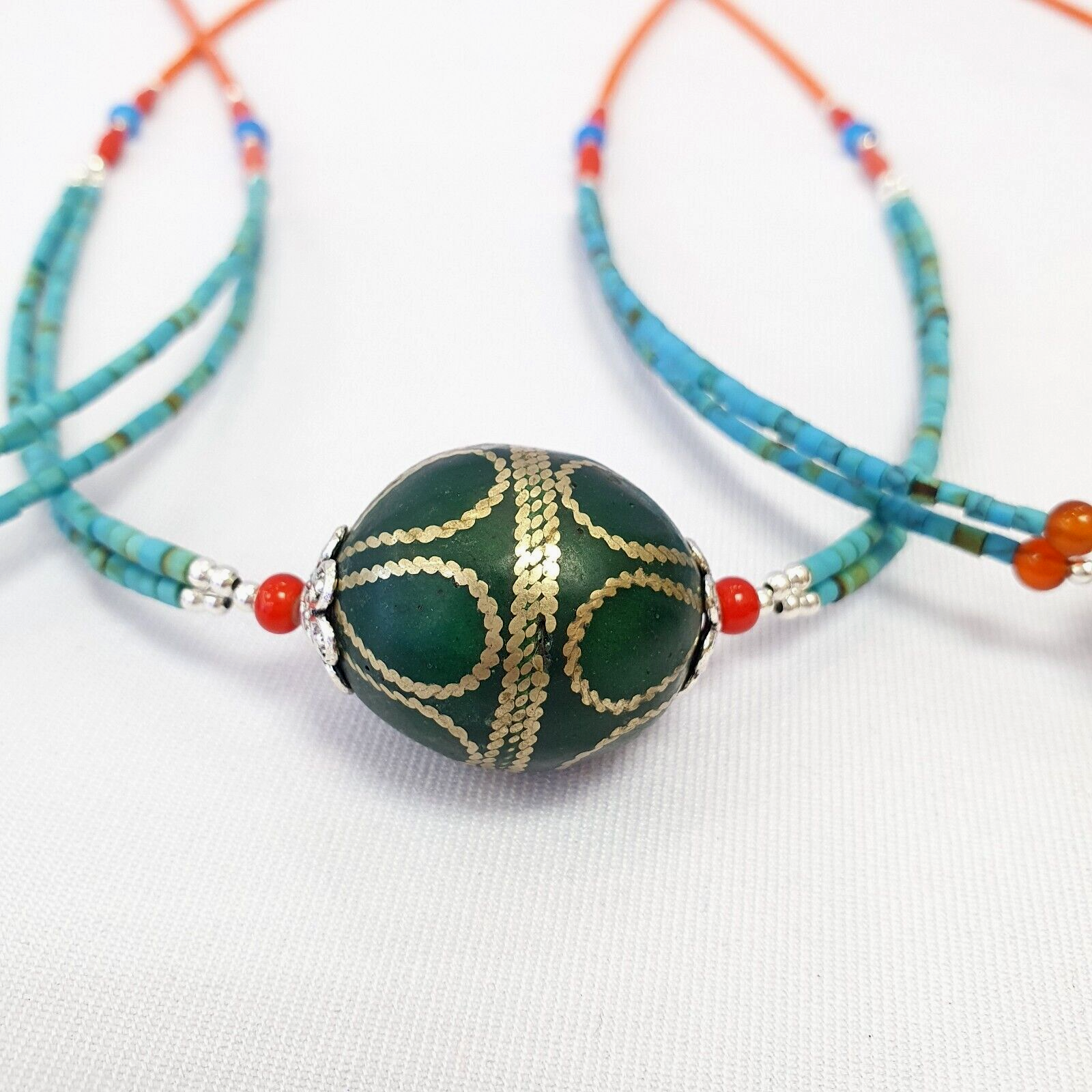 Turquoise and coral Beads With Afghan vintage Big Bead Necklace