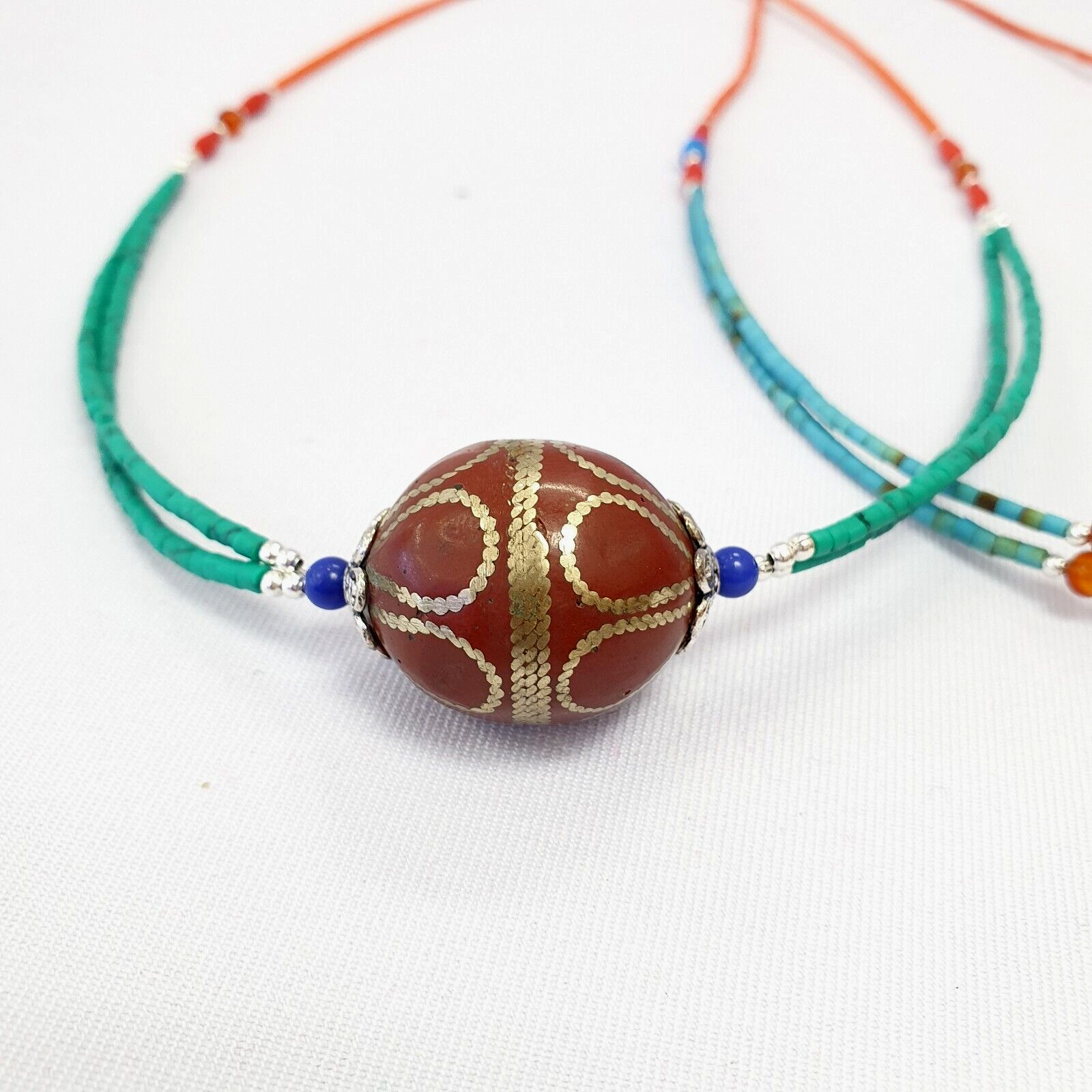 Turquoise and coral Beads With Afghan vintage Big Bead Necklace