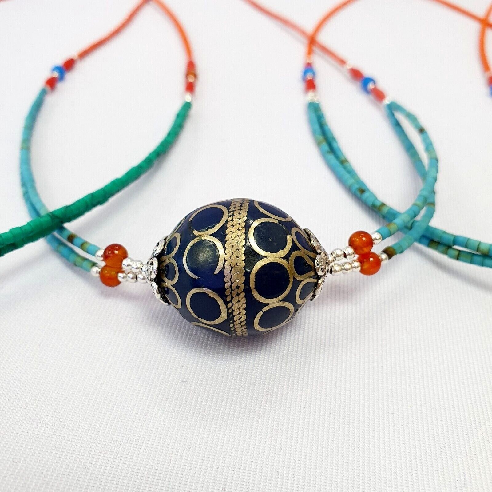 Turquoise and coral Beads With Afghan vintage Big Bead Necklace