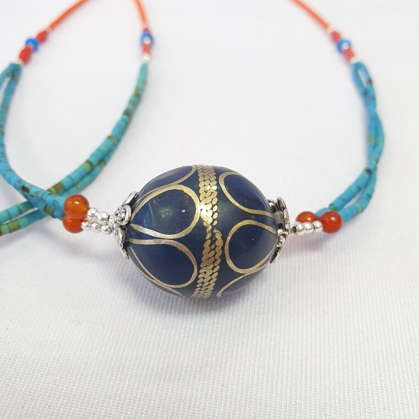 Turquoise and coral Beads With Afghan vintage Big Bead Necklace