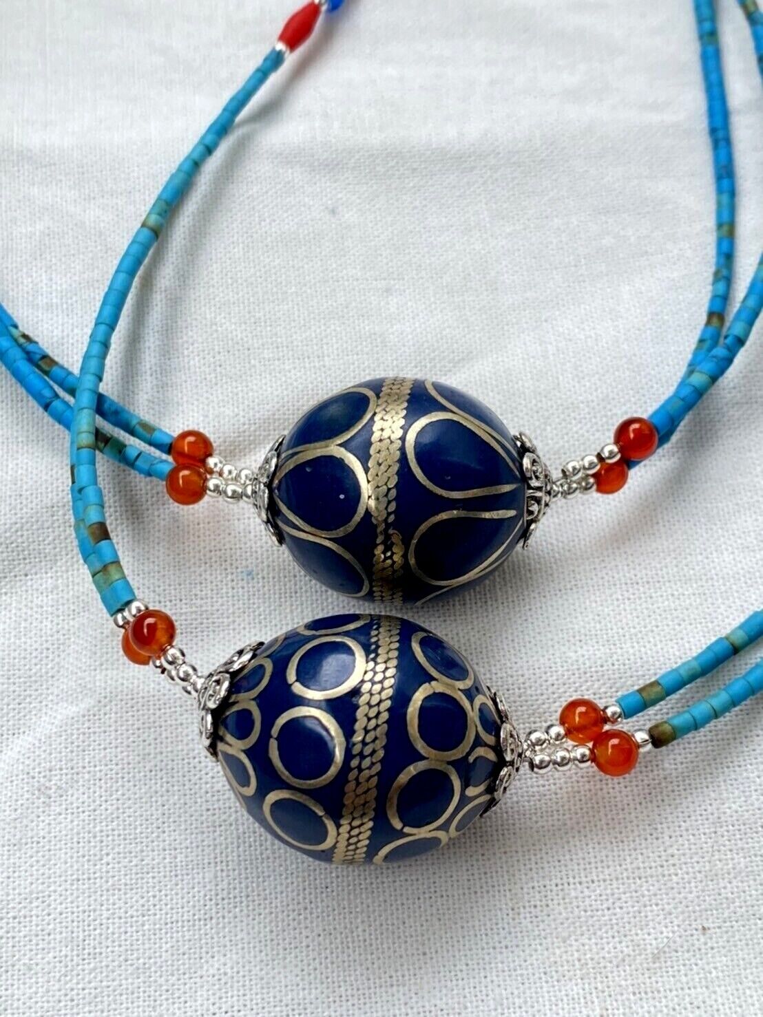 Turquoise and coral Beads With Afghan vintage Big Bead Necklace