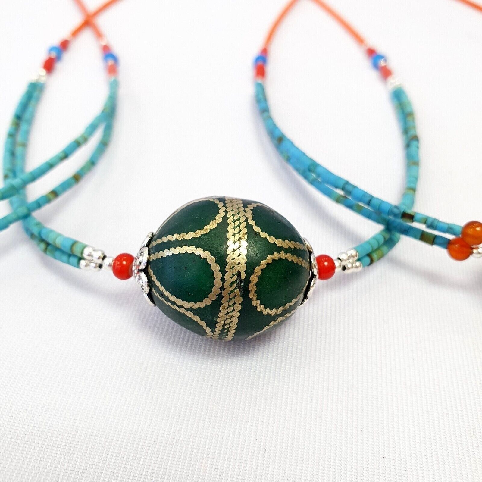 Turquoise and coral Beads With Afghan vintage Big Bead Necklace