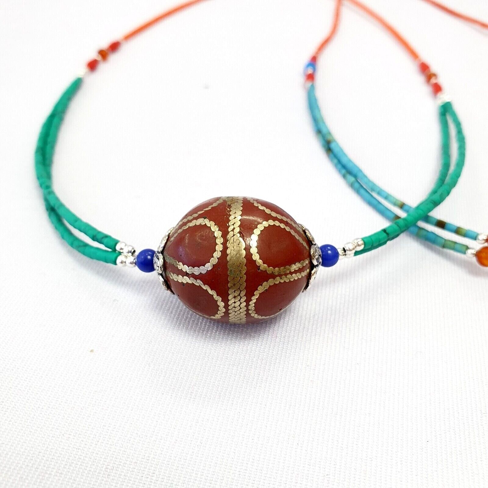 Turquoise and coral Beads With Afghan vintage Big Bead Necklace