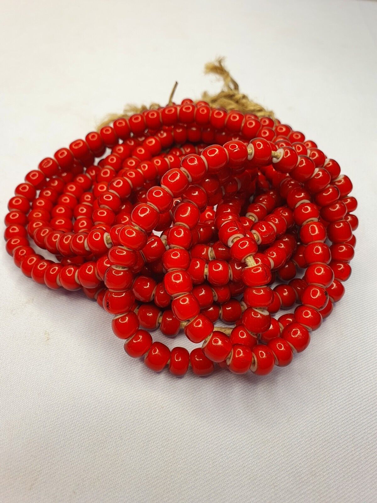 8.5mm Antique Venetian White Heart Trade Beads Long Strand